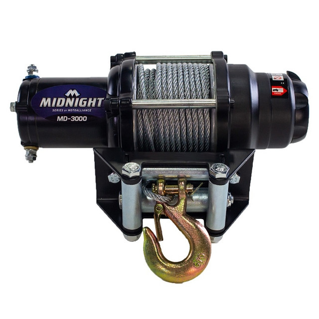 A picture of the Viking / Wolverine / YXZ Viper 3000/4500 lb Midnight Winch by Motoalliance, uninstalled and against a blank background