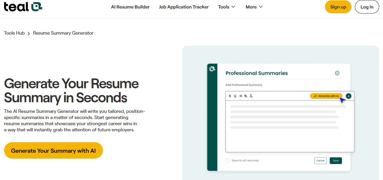 Teal Resume Summary Generator