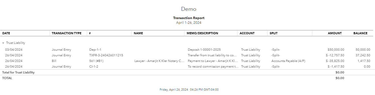 QBO Trust Liability Account Ledger