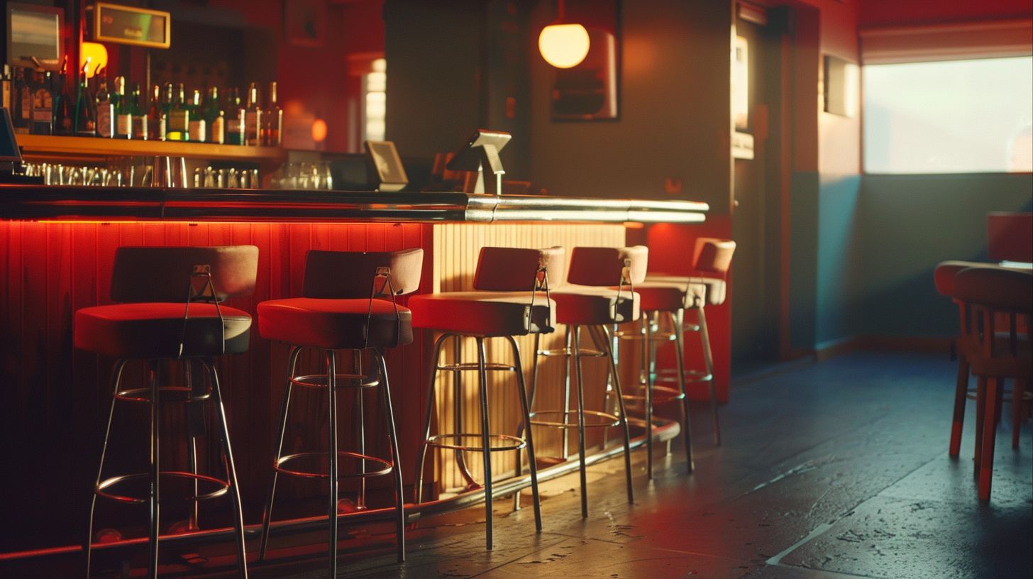 A contemporary bar scene with a diverse selection of bar stools.