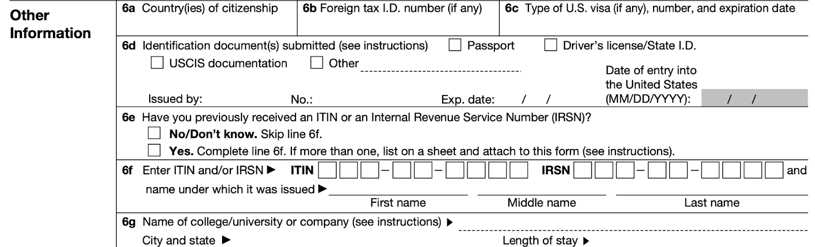 ADDITIONAL OPTIONAL INFORMATION W-7