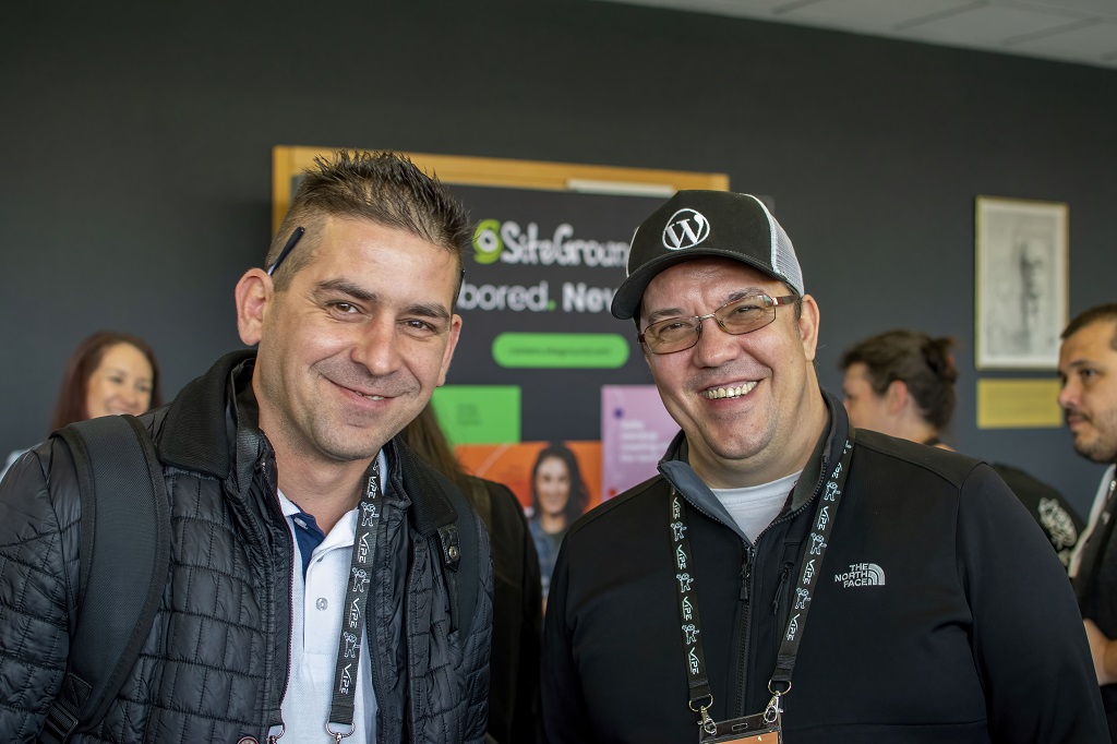 Nikifor Stoyanov (left) and Niki Krastev (right) at WordCamp Sofia 2023, April 22, 2023, "John Atanasov" Forum Sofia Tech Park