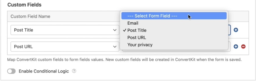 Screenshot of creating custom fields inside of ConvertKit for email marketing for bloggers
