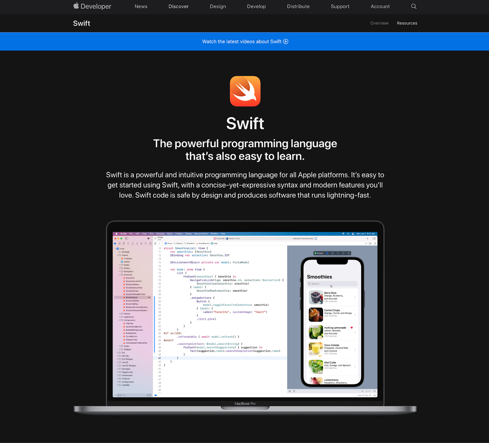 Screenshot of Swift iOS website, desktop