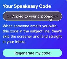 Speakeasy Code for Hey Email