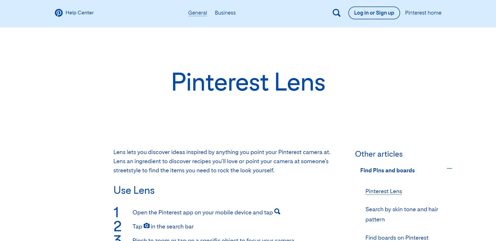 A screenshot of Lens By Pinterest's website