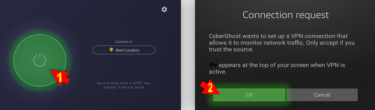 Screenshot Schritte zur Installation von CyberGhost VPN auf einen Firestick