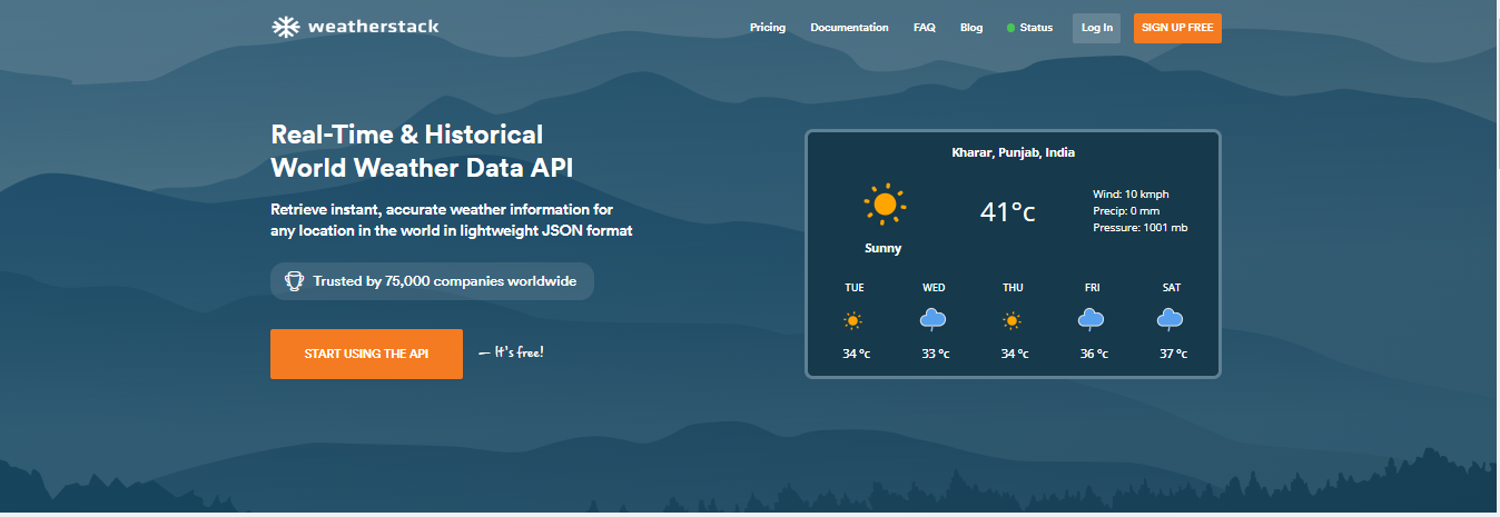 Weatherstack is one of the best free weather apis available