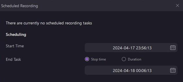 A screenshot of a computer

scheduling screen record on windows 10