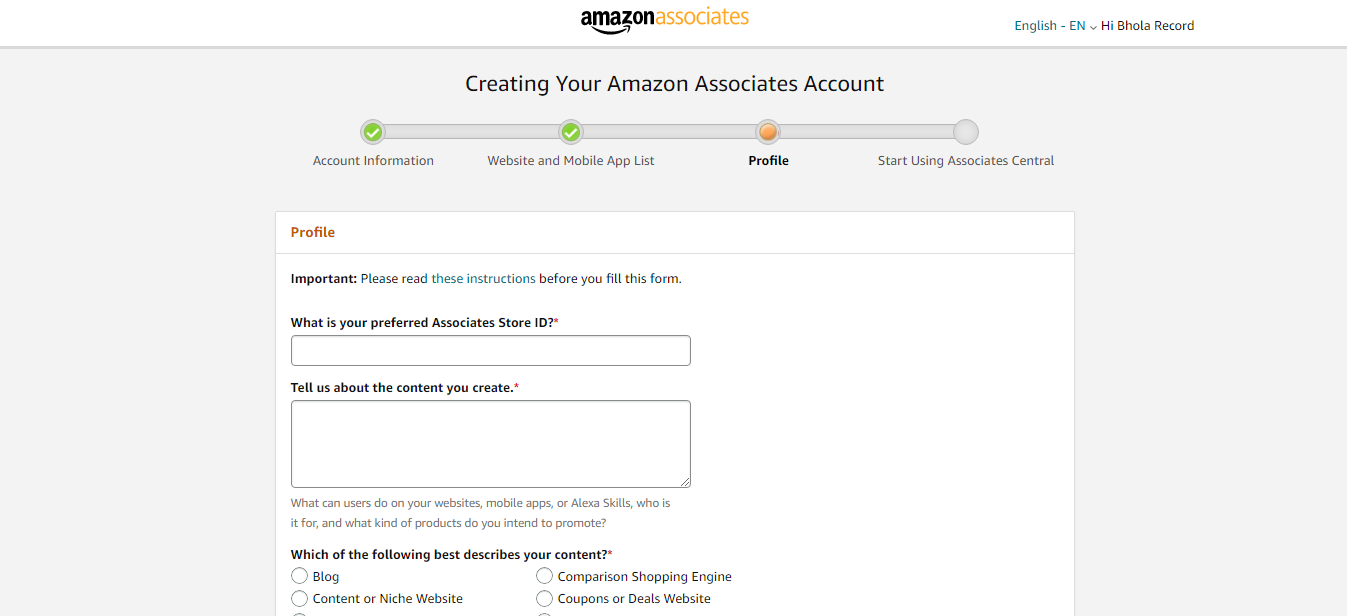 Sign Up On Amazon Associates
