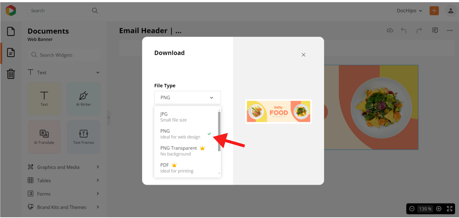 Download formats in DocHipo