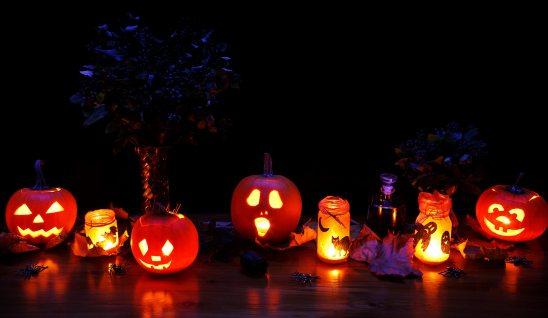 Halloween pumpkins outside