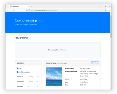 A screenshot of Compressor.js website