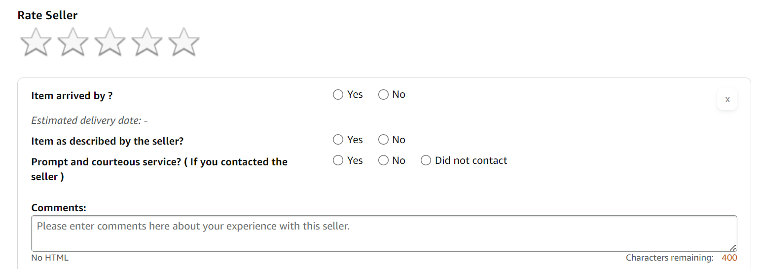 Amazon's customer support feedback form