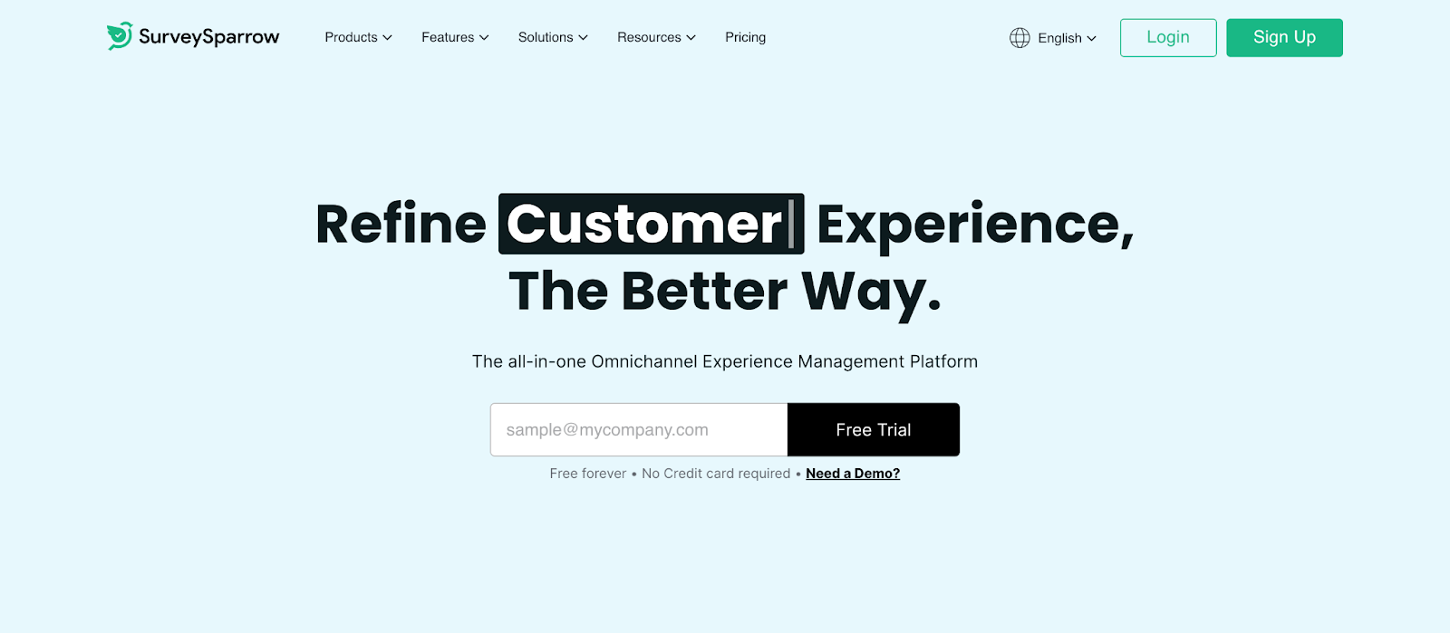 Customer feedback tools, SurveySparrow’s homepage]