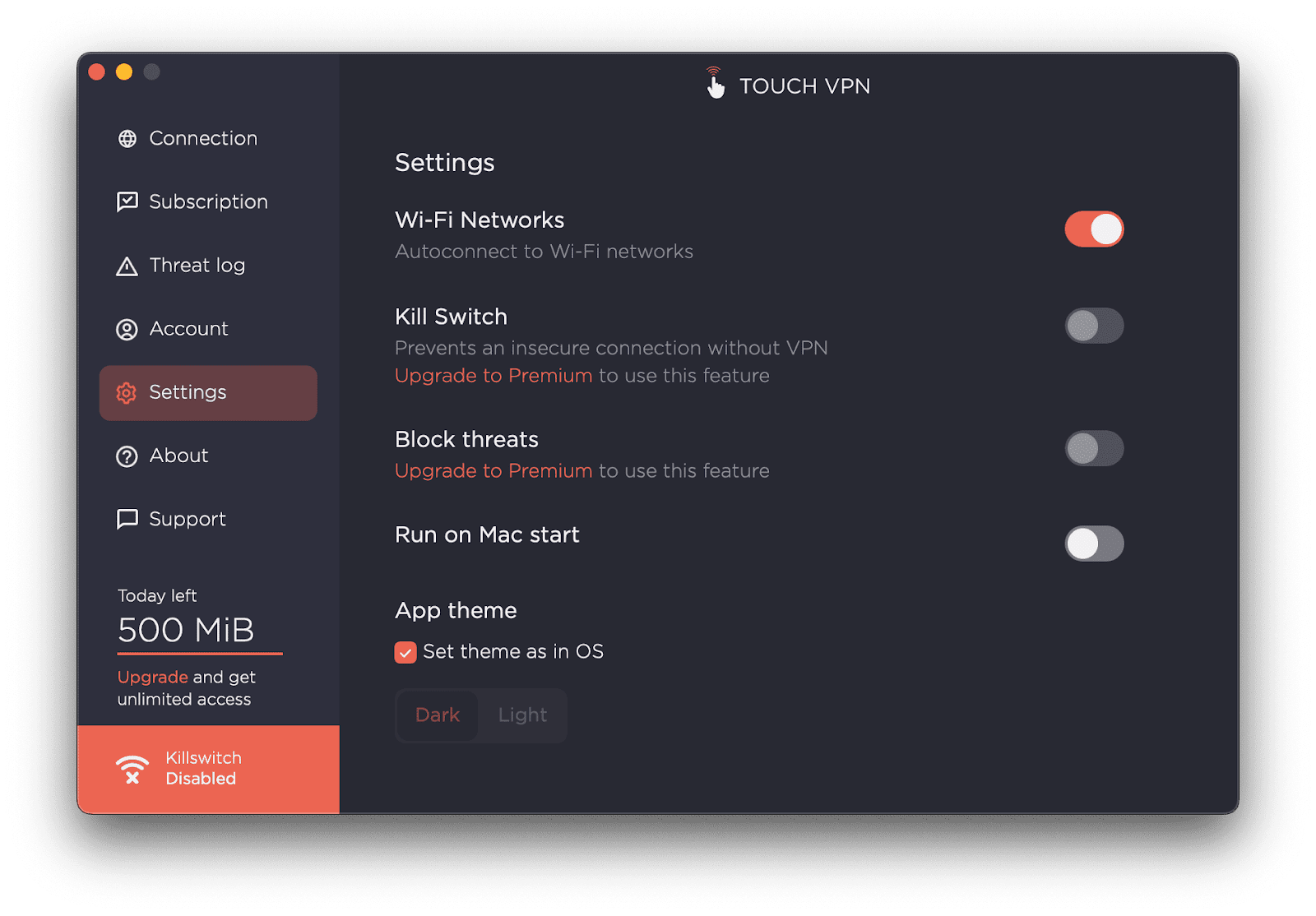VPN security settings no macOS