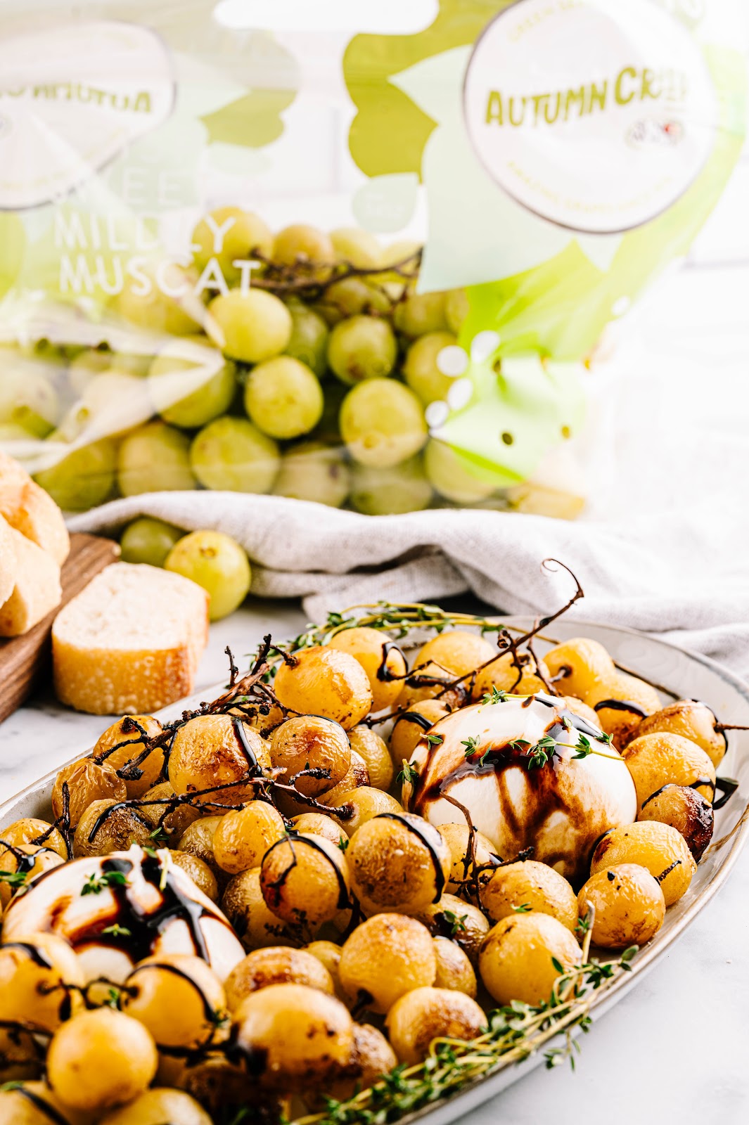 Burrata board with roasted grapes