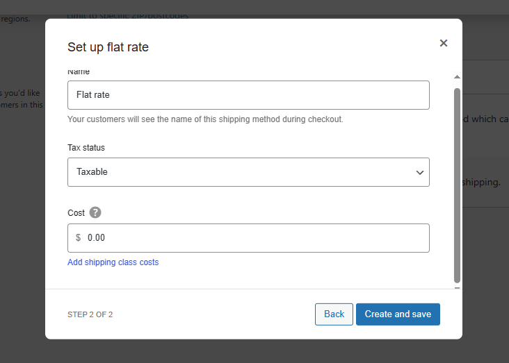 WooCommerce Shipping flat rate settings