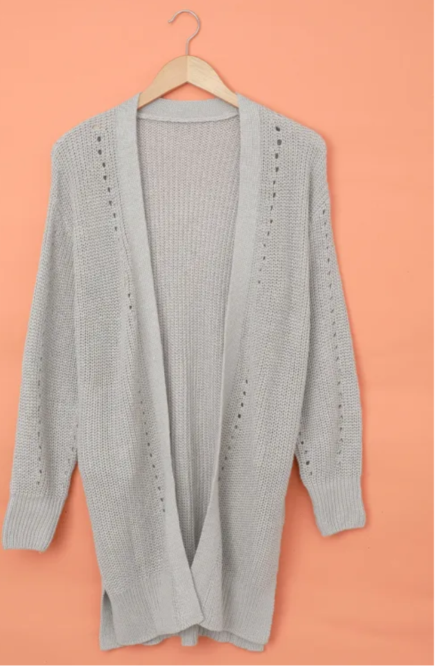 Drop Sleeve Cable Knit Cardigan with Slits