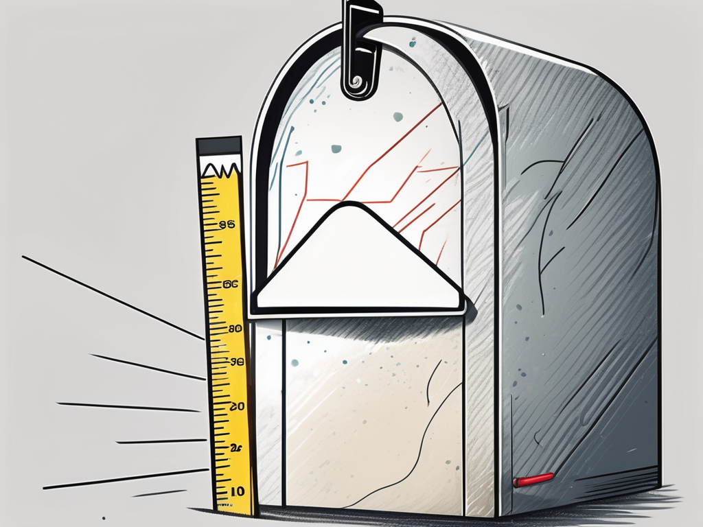 a mailbox with a measuring tape around it, symbolizing the measurement of email deliverability, hand-drawn abstract illustration for a company blog, white background, professional, minimalist, clean lines, faded colors