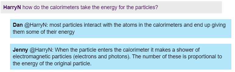 A screenshot of students talking to LHCb scientists about calorimeters