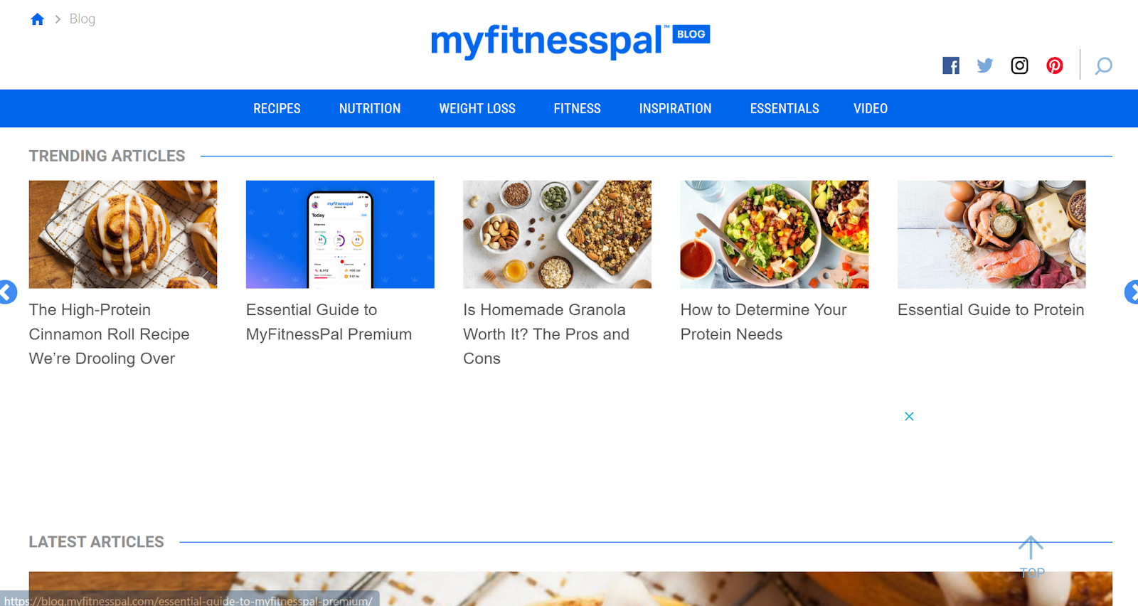 MyFitnessPal - Blog Homepage