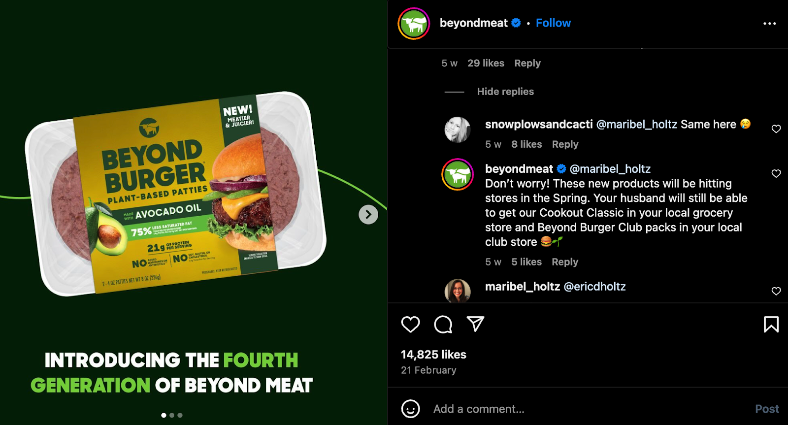 Image showing how beyondmeat engages with audience as a part of their social media marketing