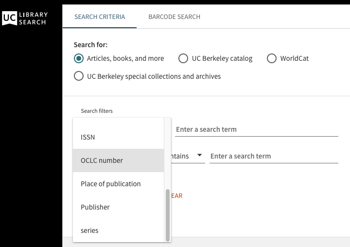 Screen shot of the new advanced search filters in UC Library Search