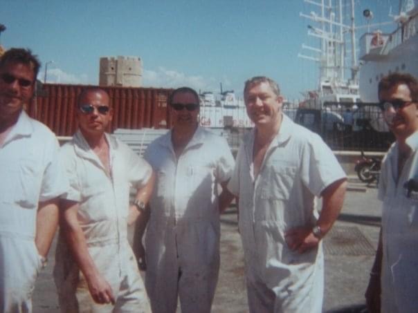 John with fellow Windstar Cruises engineers, in Rhodes, Greece | National Careers Week 2024