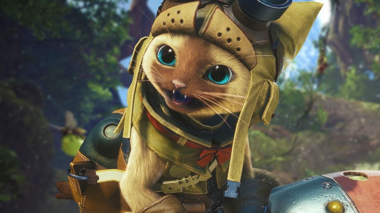 A promotional screenshot of a Palico companion from Monster Hunter: World. 