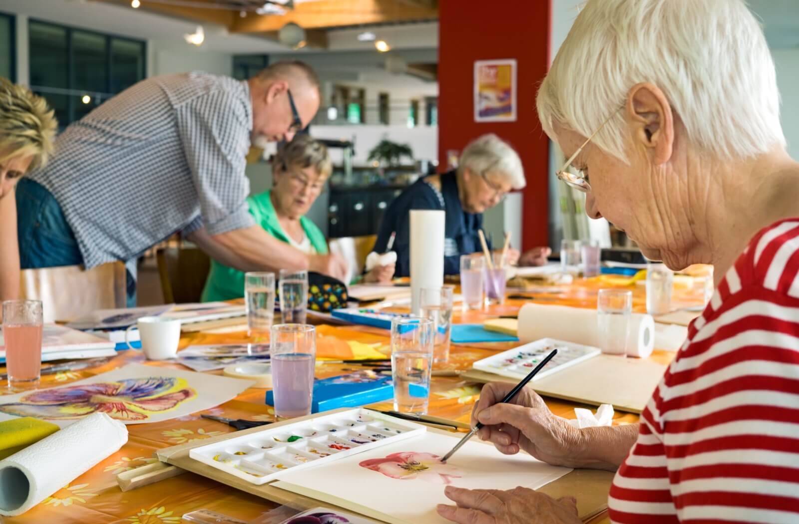 A group of older adults created a painting as a part of their art class.
