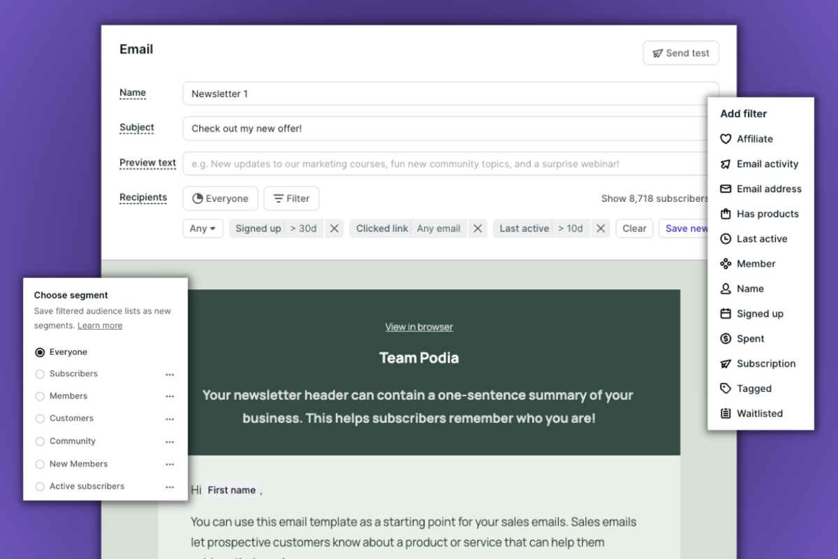Email Marketing Features for Podia