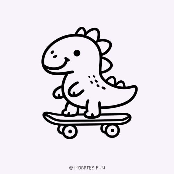 Cute Dino Playing Skateboard Drawing