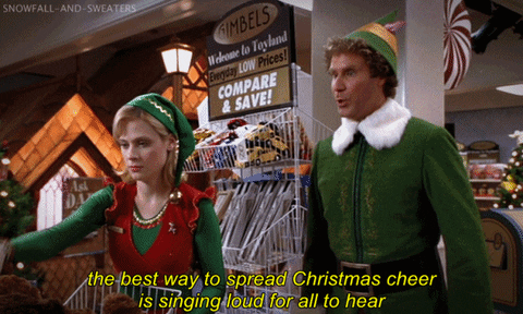 A scene from the movie "Elf" encouraging to spread Christmas cheer
