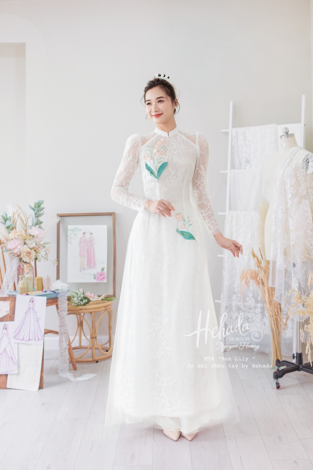 Áo dài Ren Lily cho cô dâu