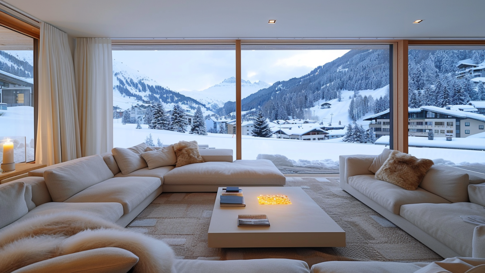 A spacious living room of a luxury vacation rental in Davos, Switzerland