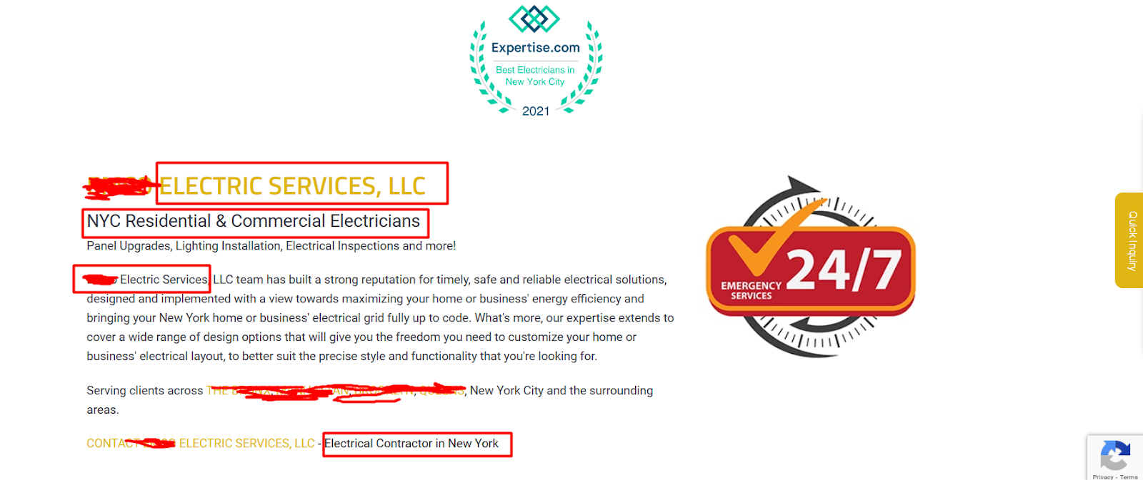 Electricians Website’s Home page Optimization