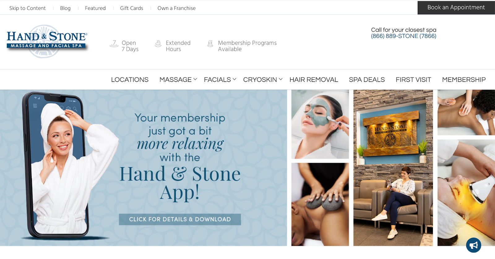 spa website examples, hand & stone