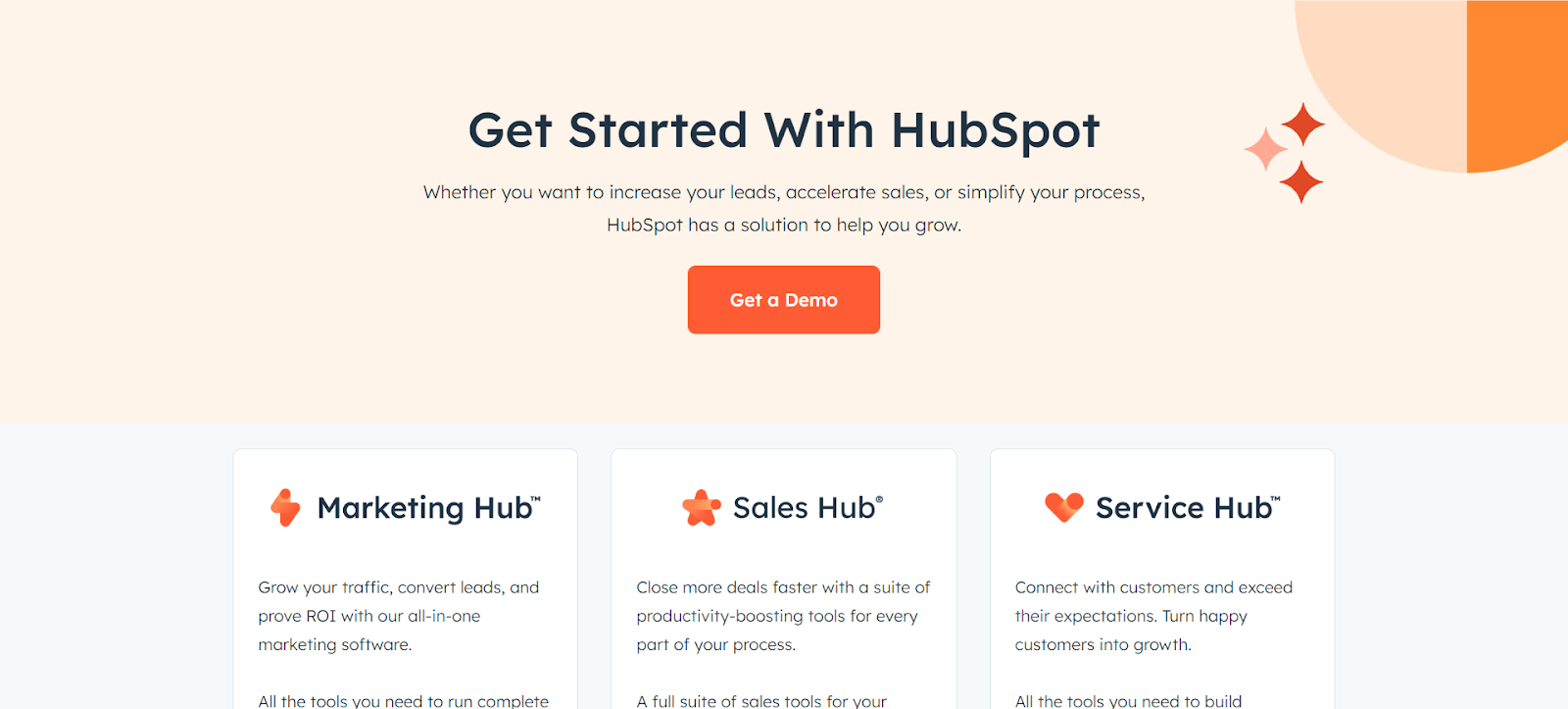 A screenshot of Hubspot's website