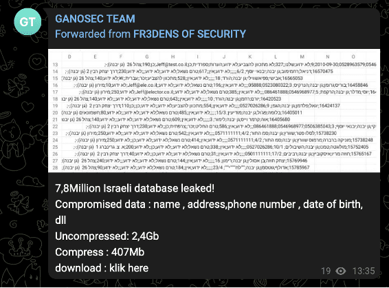 A screenshot from Gangsec team of text in a database