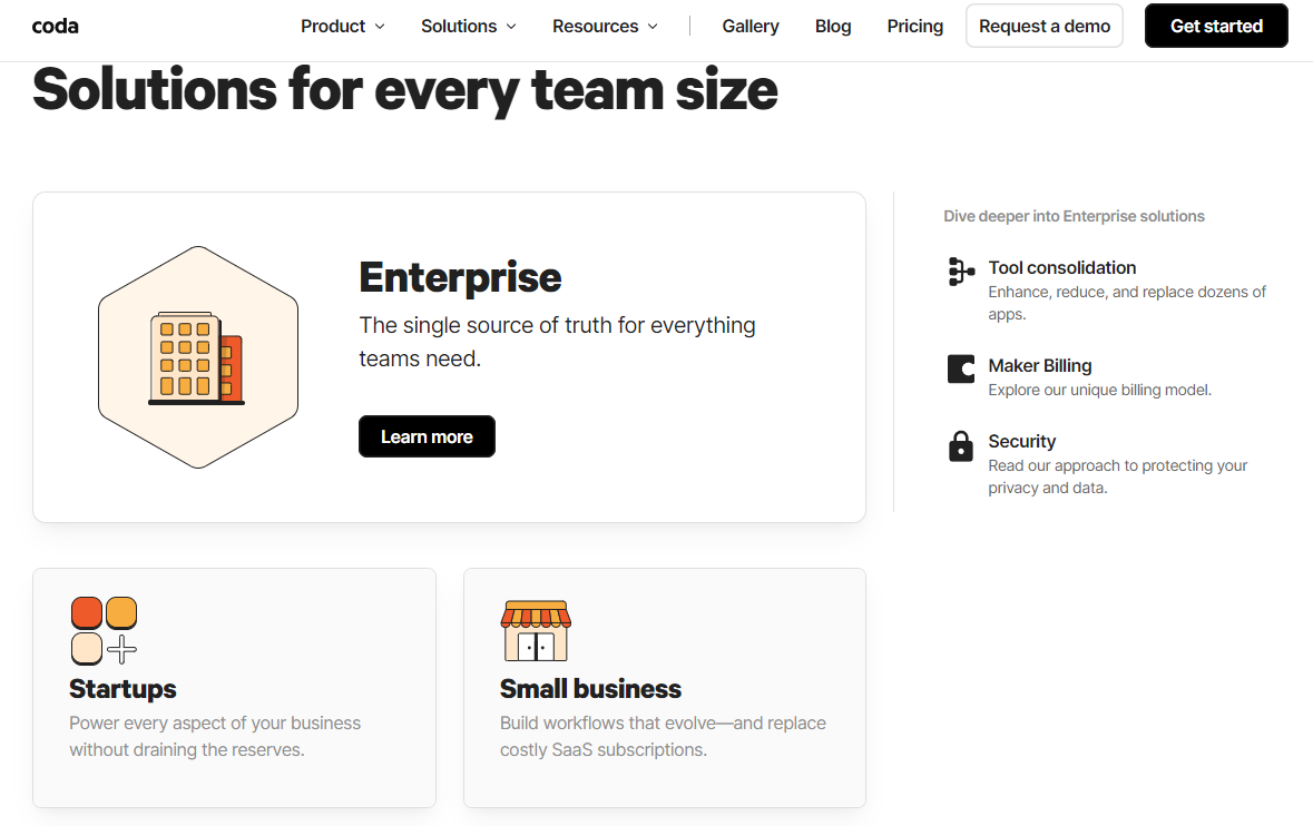 Coda: Solutions for every team size