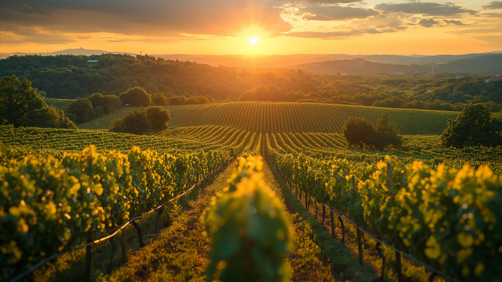 A vineyard in Istria with rows of grapevines under the sun