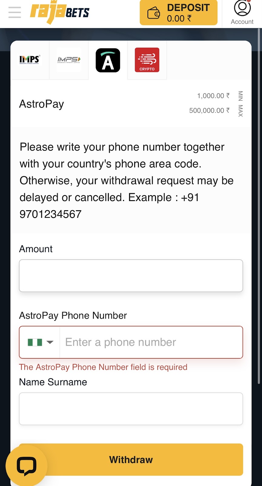 rajabets withdrawal requirements