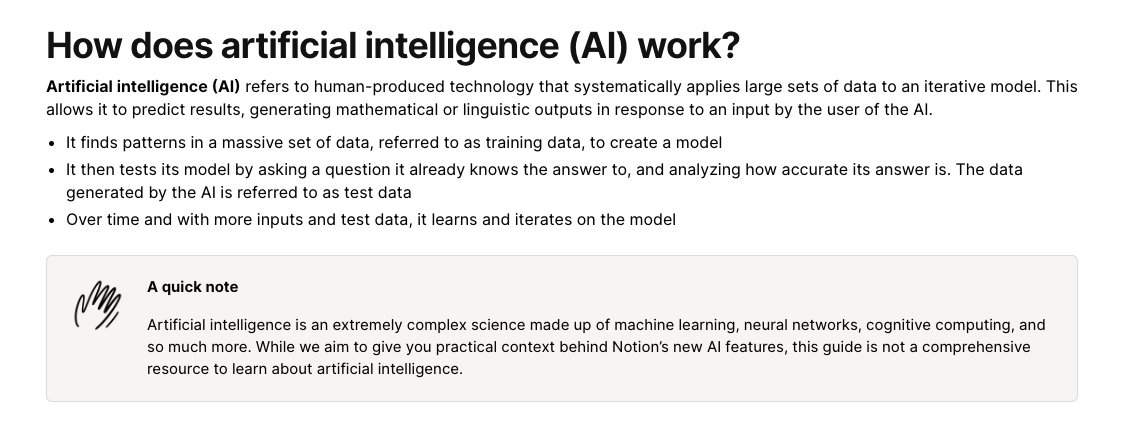 How does artificial intelligence (AI) work for Notion AI