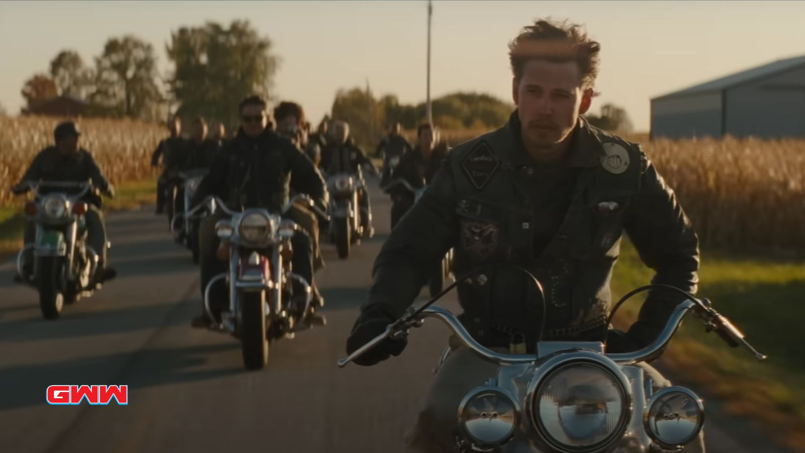  Benny riding with other members of the motorcycle club, The Bikeriders Trailer