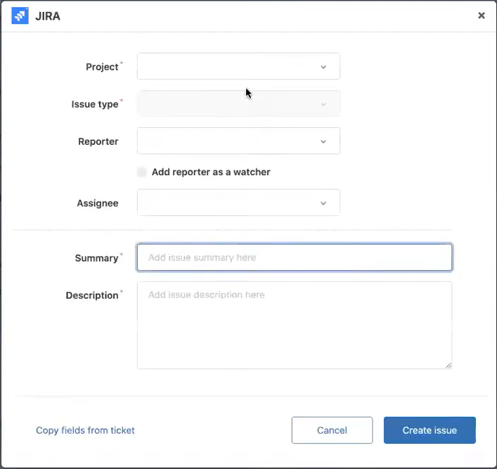 create issue prompt in zendesk jira integration