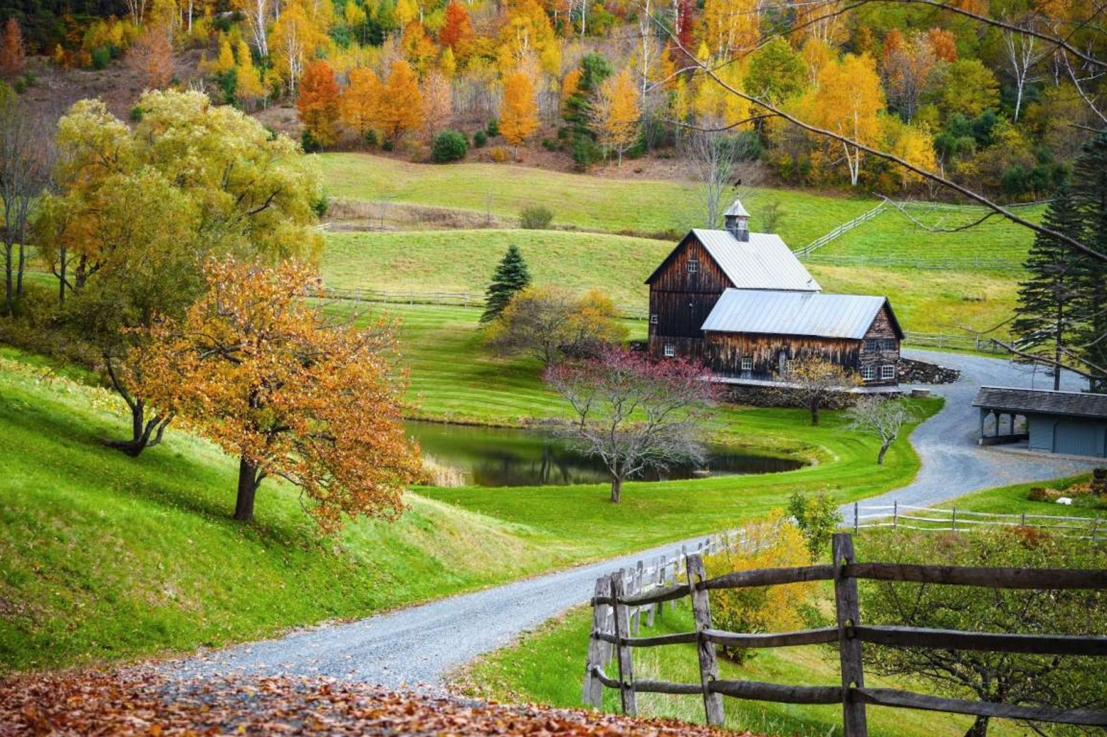 Khung cảnh mùa thu yên bình ở một vùng nông thôn ở Mỹ