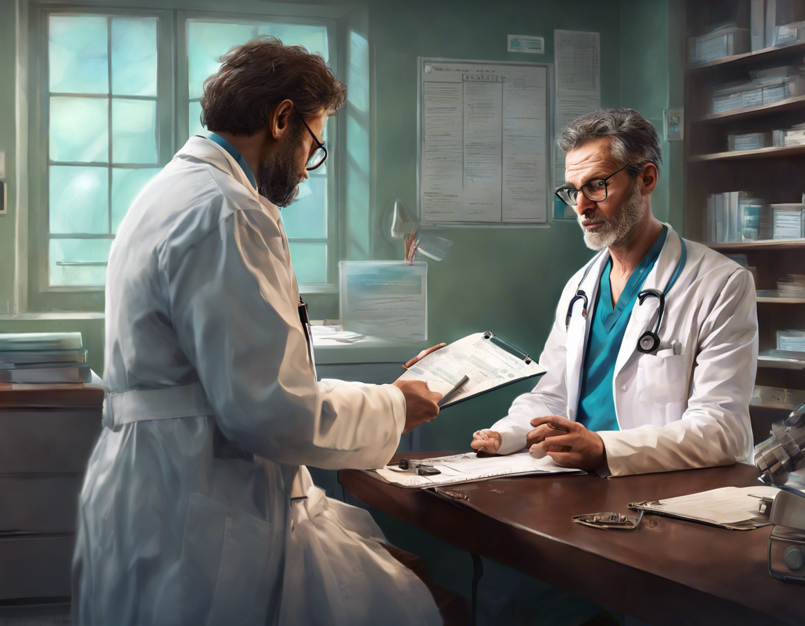 Врач обсуждает медицинские записи с пациентом