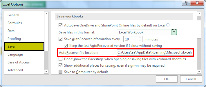 autosave in excel example 1.4