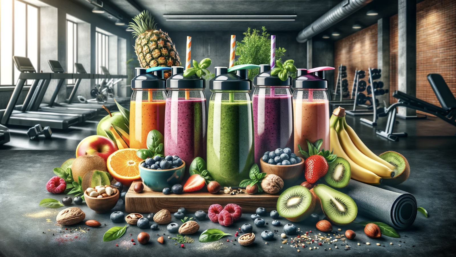 AI generated image of smoothies and fruit